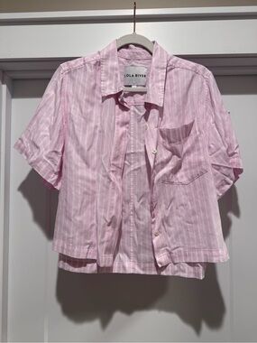 LOLA RIVER Pink Stripe Short-Sleeve Button-Down Shirt